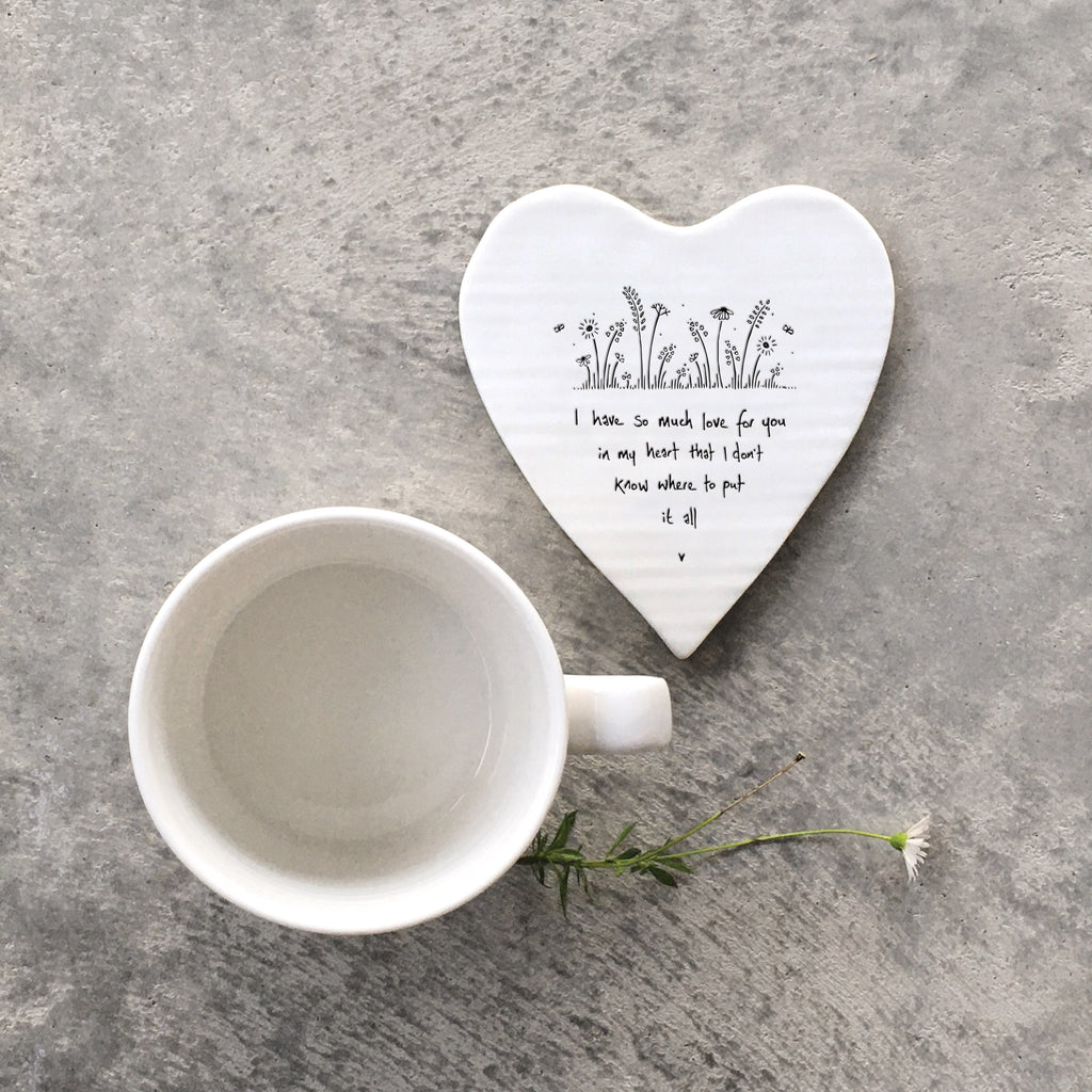 East of India Porcelain Heart Coaster - So much love for you