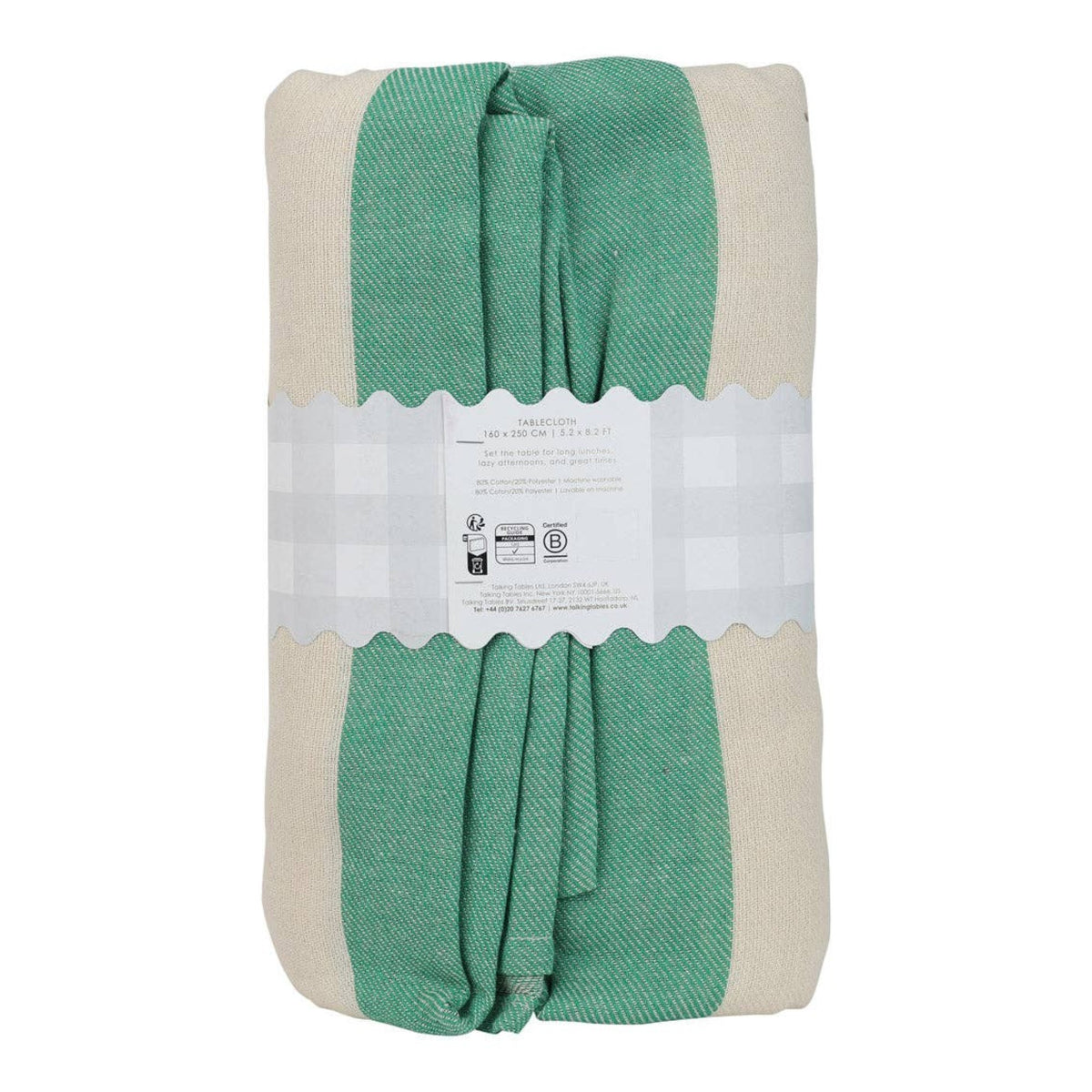 Green Stripe Cotton XL Tablecloth - 160 x 250cm