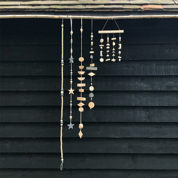 East of India Wooden Bead Garland - Natural & grey