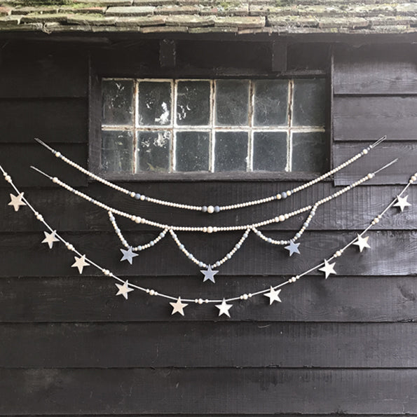 East of India Wooden Bead Garland - Natural & grey