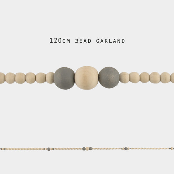 East of India Wooden Bead Garland - Natural & grey