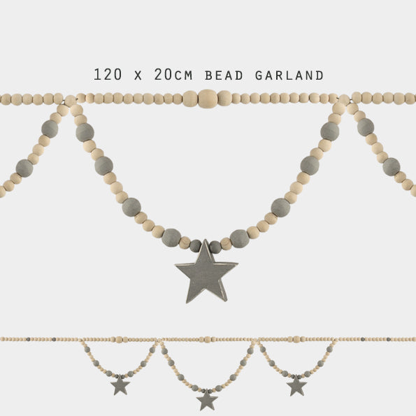 East of India Wooden Bead Swag Garland - Natural & grey