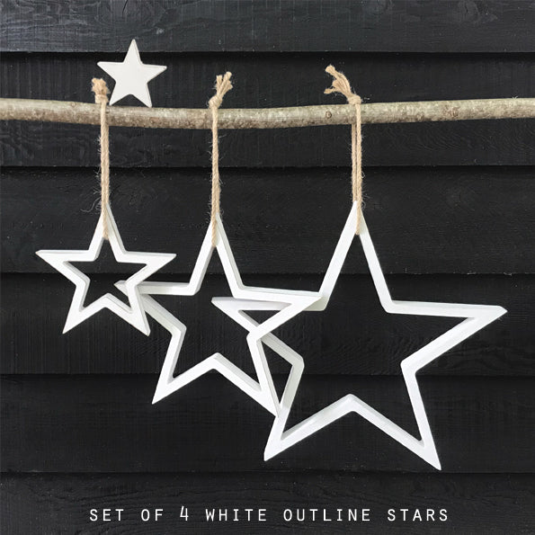East of India Wooden Hanging Outline Star Set - White