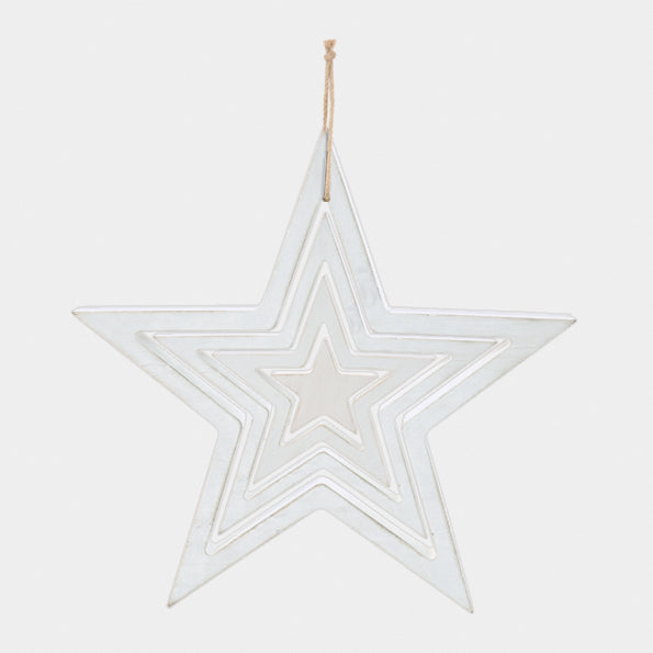 East of India Wooden Hanging Outline Star Set - White
