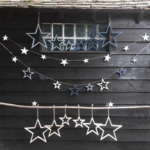 East of India Wooden Hanging Outline Star Set - White