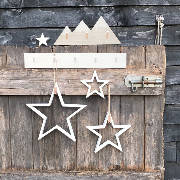 East of India Wooden Hanging Outline Star Set - White