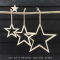East of India Wooden Hanging Outline Star Set - Natural