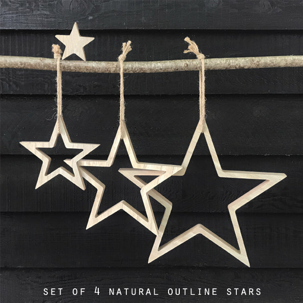 East of India Wooden Hanging Outline Star Set - Natural