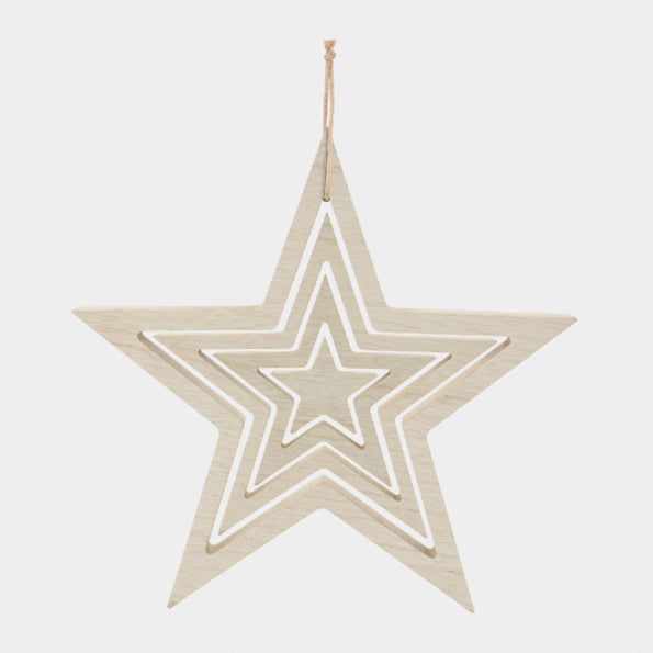 East of India Wooden Hanging Outline Star Set - Natural