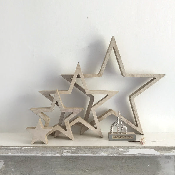 East of India Wooden Hanging Outline Star Set - Natural