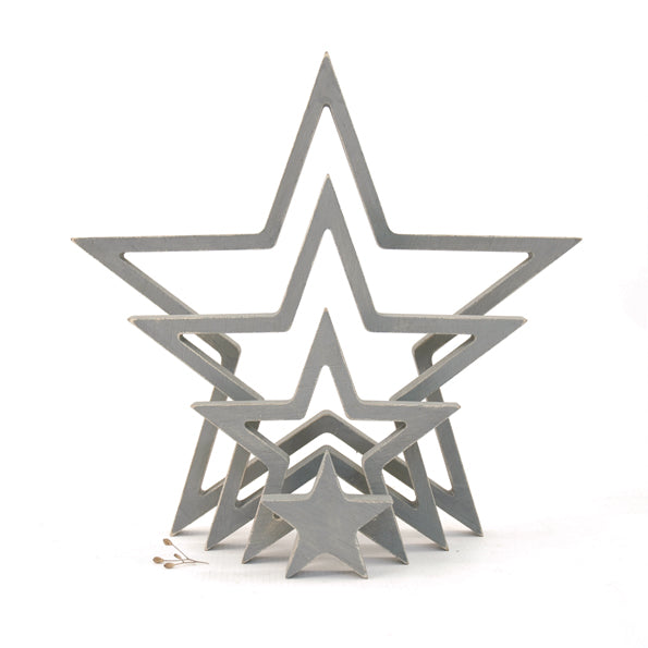 East of India Wooden Hanging Outline Star Set - Grey