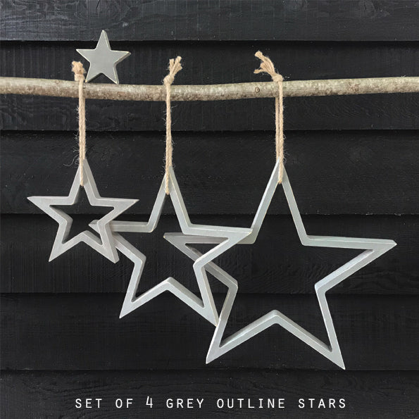 East of India Wooden Hanging Outline Star Set - Grey