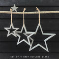 East of India Wooden Hanging Outline Star Set - Grey