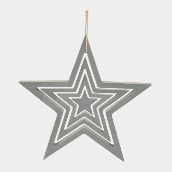 East of India Wooden Hanging Outline Star Set - Grey