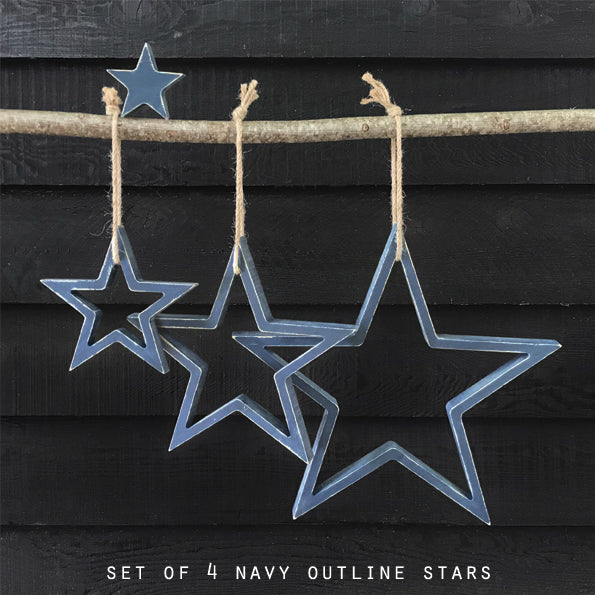 East of India Wooden Hanging Outline Star Set - Navy