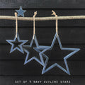 East of India Wooden Hanging Outline Star Set - Navy
