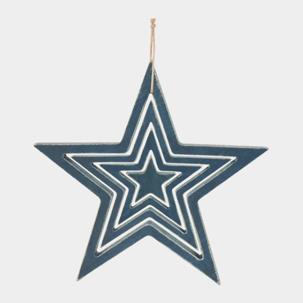 East of India Wooden Hanging Outline Star Set - Navy