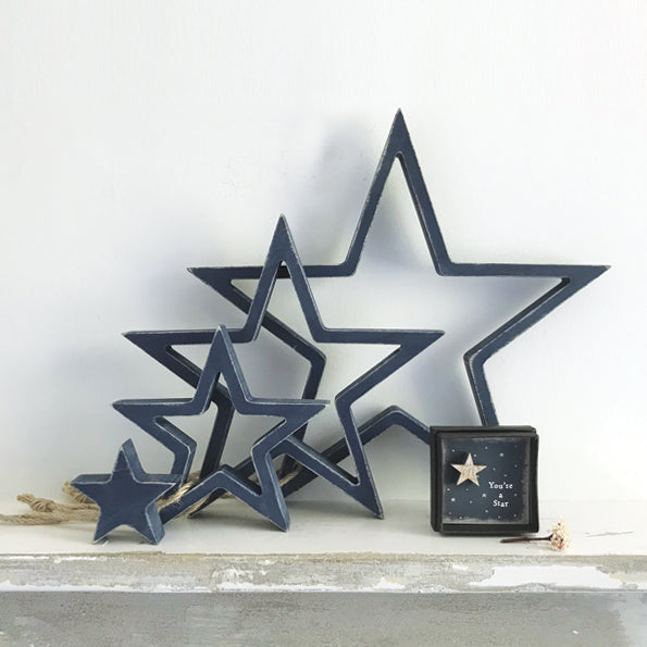 East of India Wooden Hanging Outline Star Set - Navy