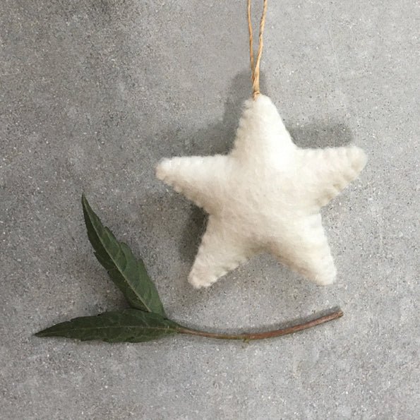 East of India White Felt Hanging Star Christmas Decoration