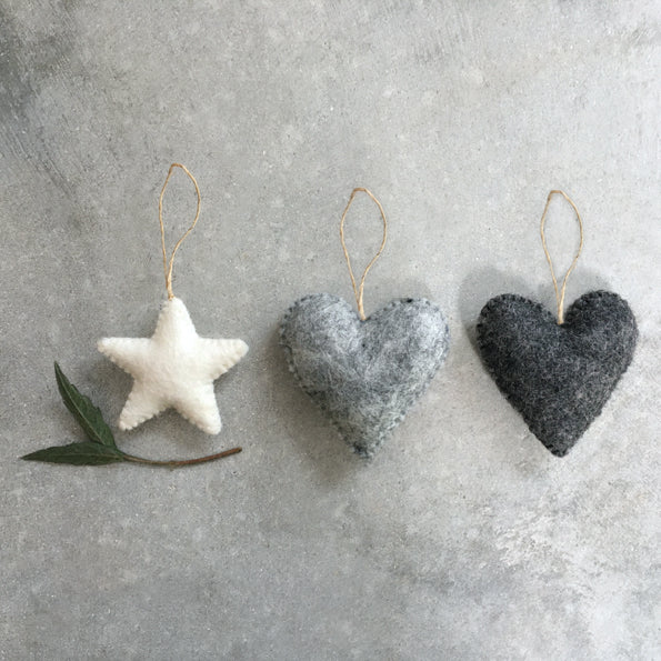 East of India White Felt Hanging Star Christmas Decoration