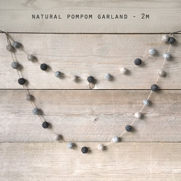 East of India Felt Pompom Garland - Natural wool colours