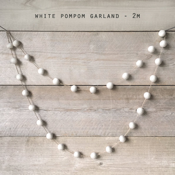 East of India Felt Pompom Garland - White