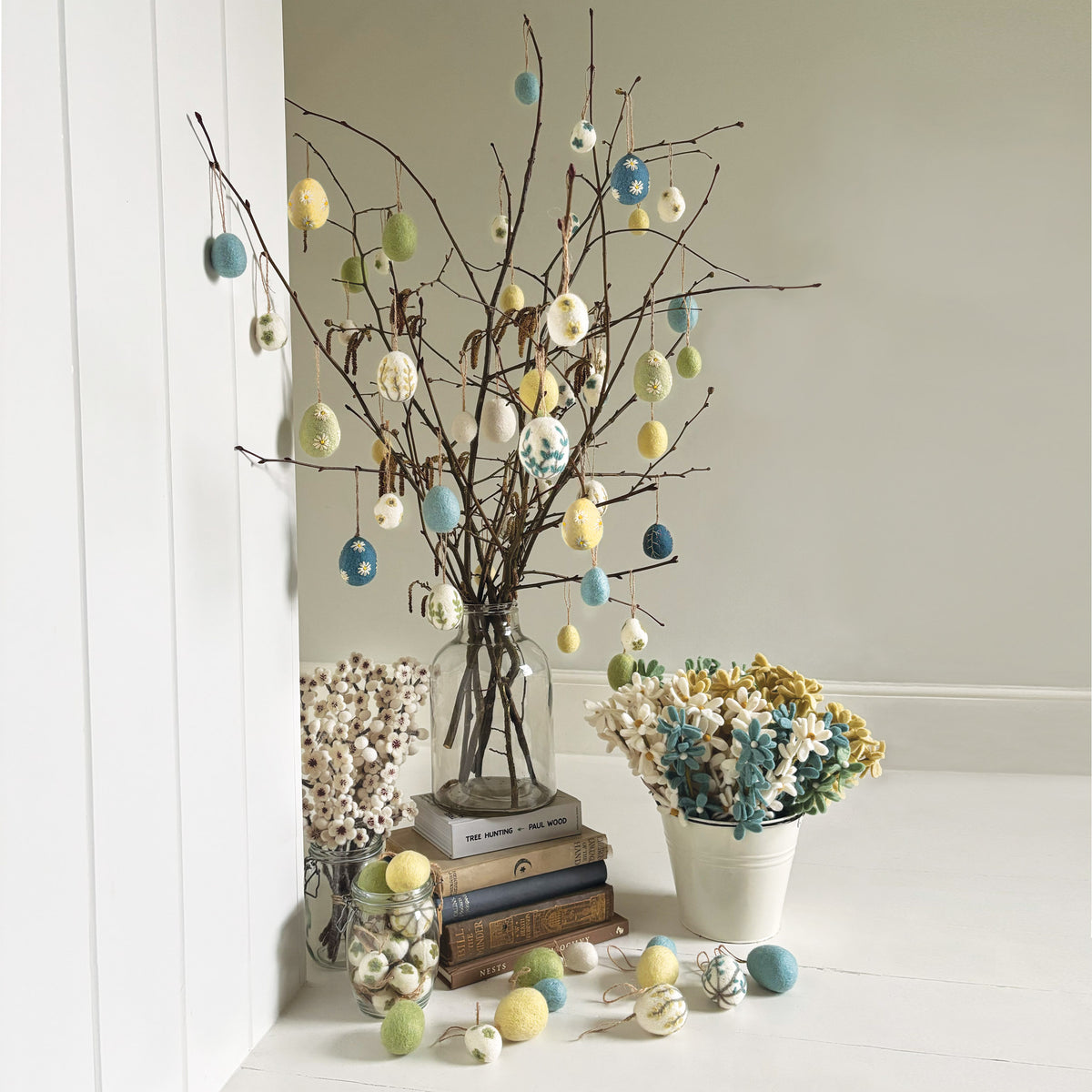 East of India Floral Felt Easter Egg - Yellow