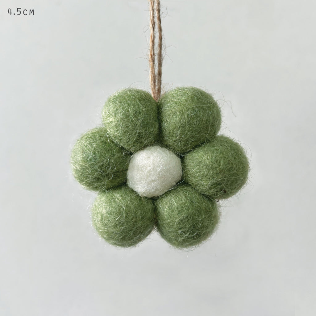 East of India Small Felt Daisy Hanging Decoration - Green