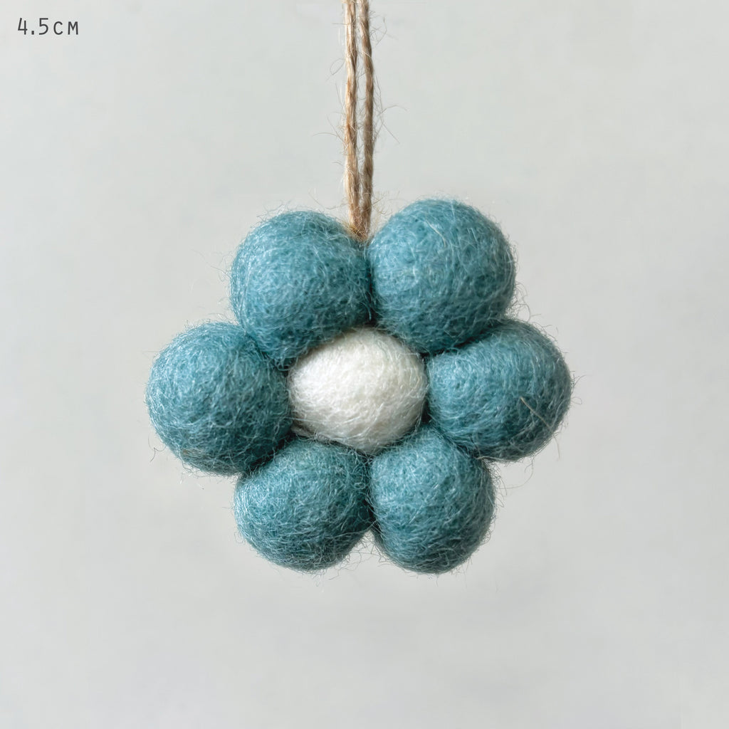 East of India Small Felt Daisy Hanging Decoration - Blue