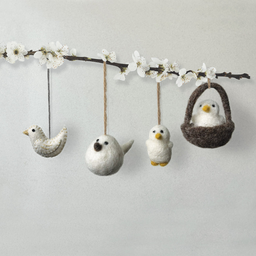East of India Small Embroidered Chick Hanging Decoration - Cream
