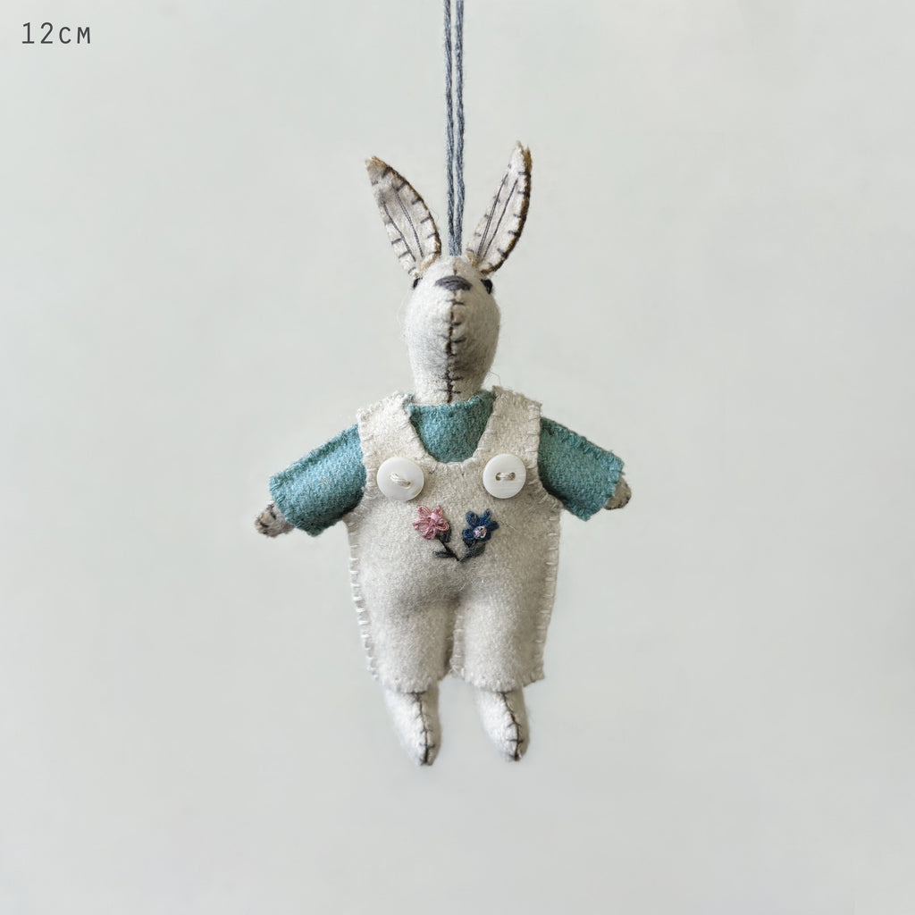 East of India Little Rabbit Hanging Decoration - Cream dungarees