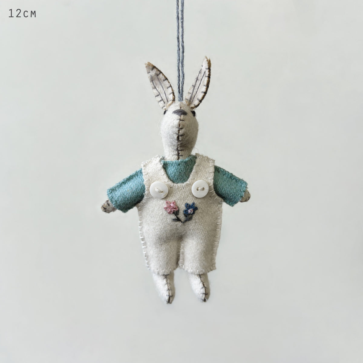 East of India Little Rabbit Hanging Decoration - Cream dungarees