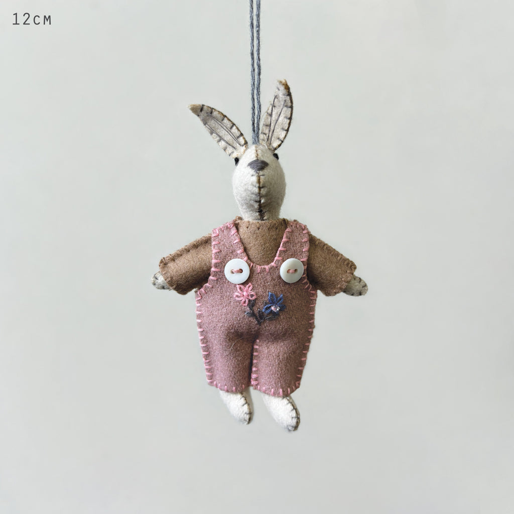 East of India Little Rabbit Hanging Decoration - Pink dungarees