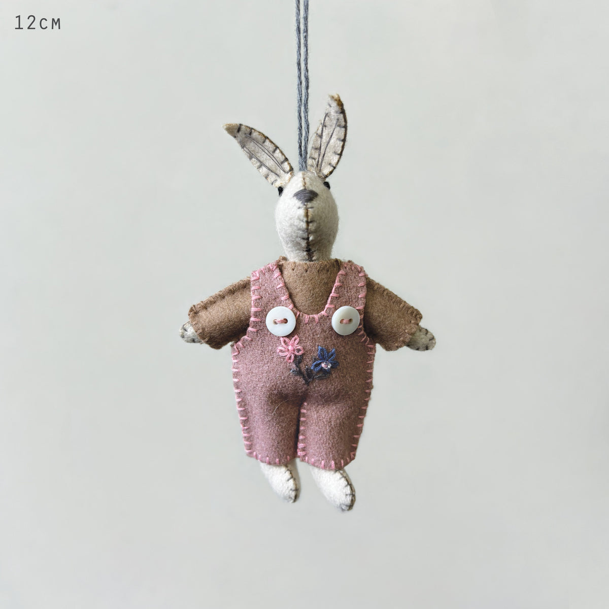 East of India Little Rabbit Hanging Decoration - Pink dungarees