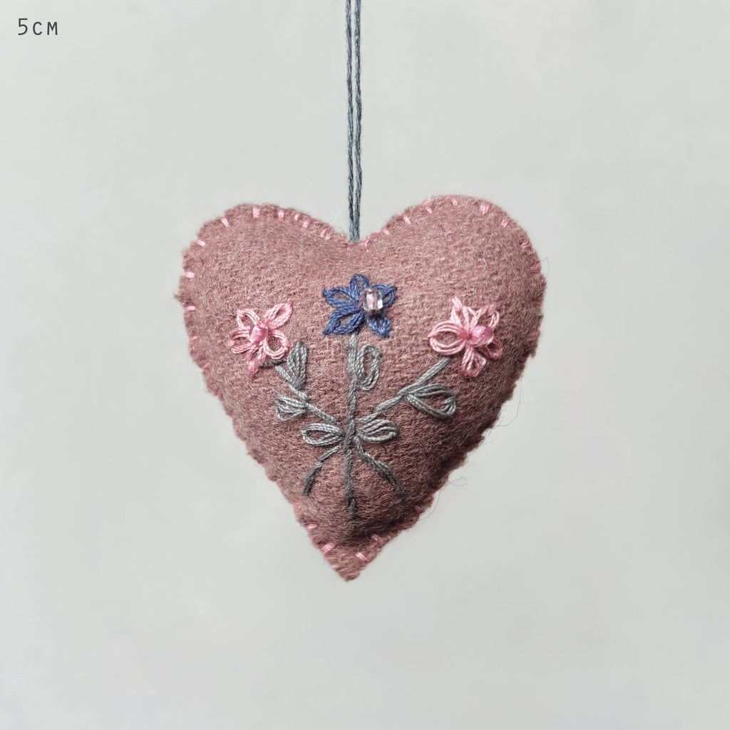 East of India Embroidered Floral Hanging Heart - Pink