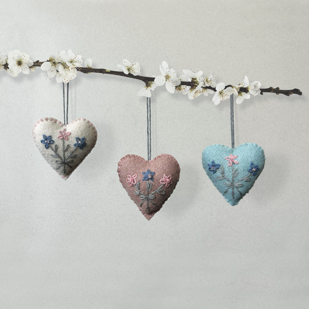 East of India Embroidered Floral Hanging Heart - Pink