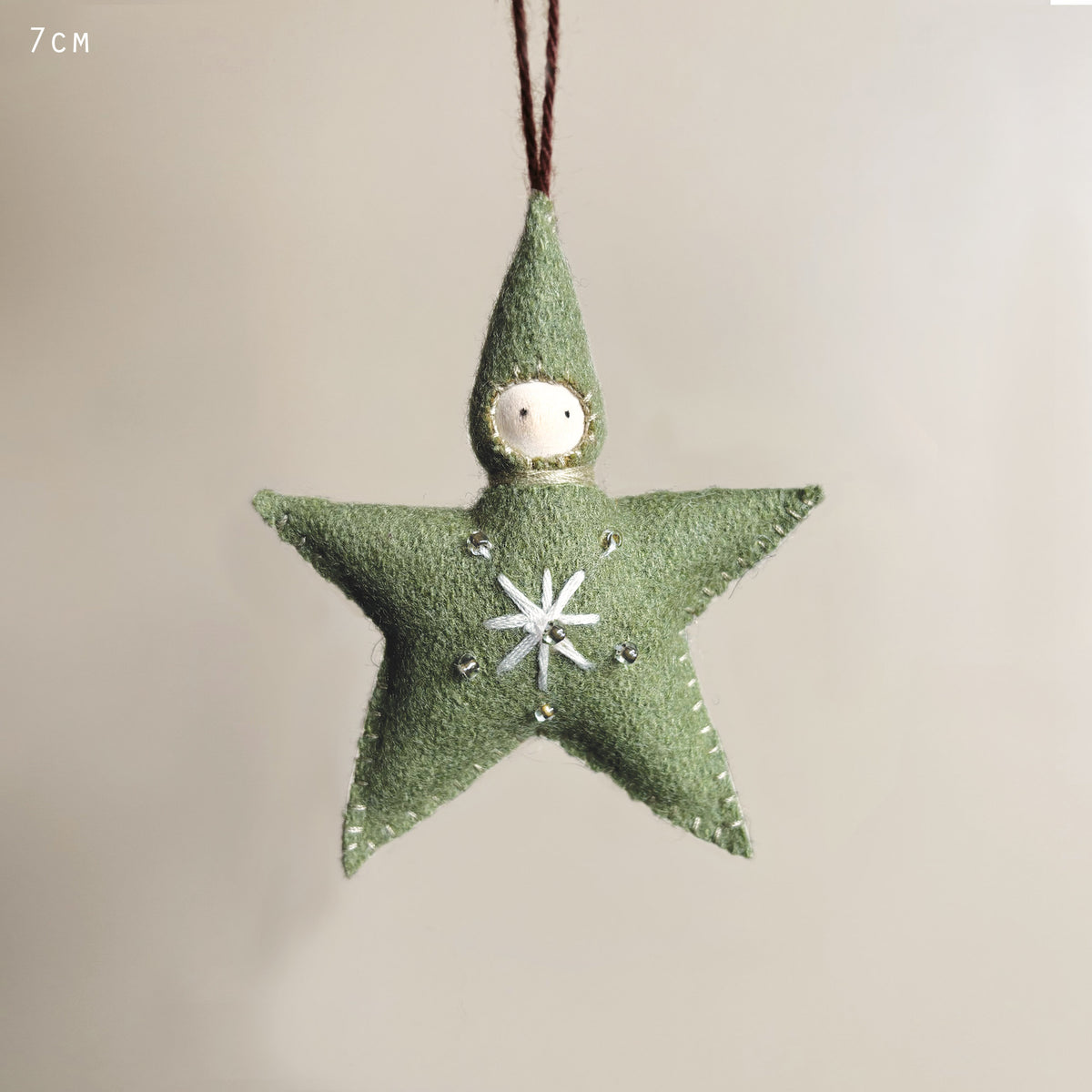 East of India Small Felt Star Baby Christmas Decoration - Green