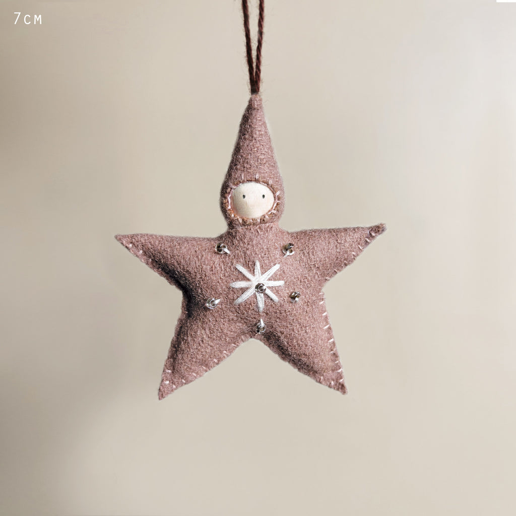 East of India Small Felt Star Baby Christmas Decoration - Pink