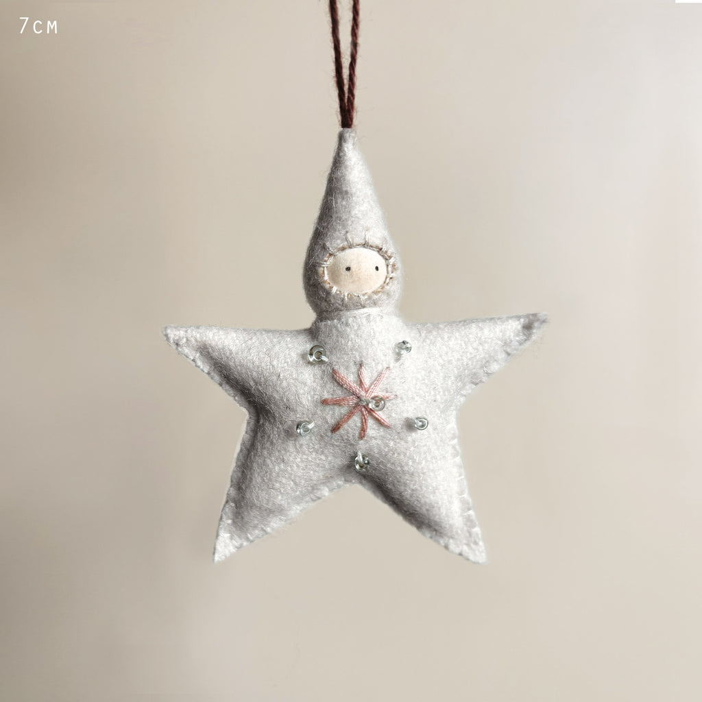 East of India Small Felt Star Baby Christmas Decoration - Cream