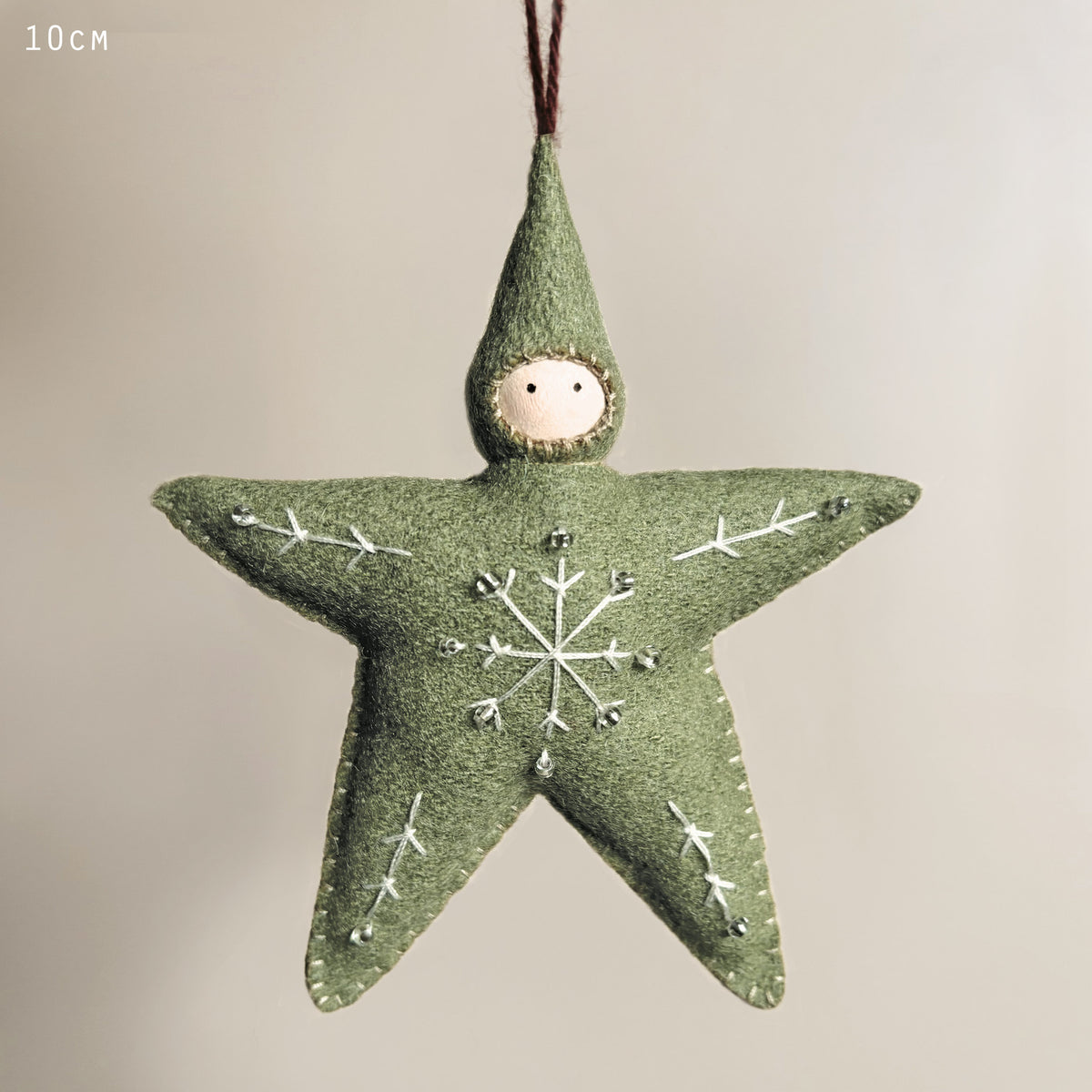 East of India Large Felt Star Baby Christmas Decoration - Green