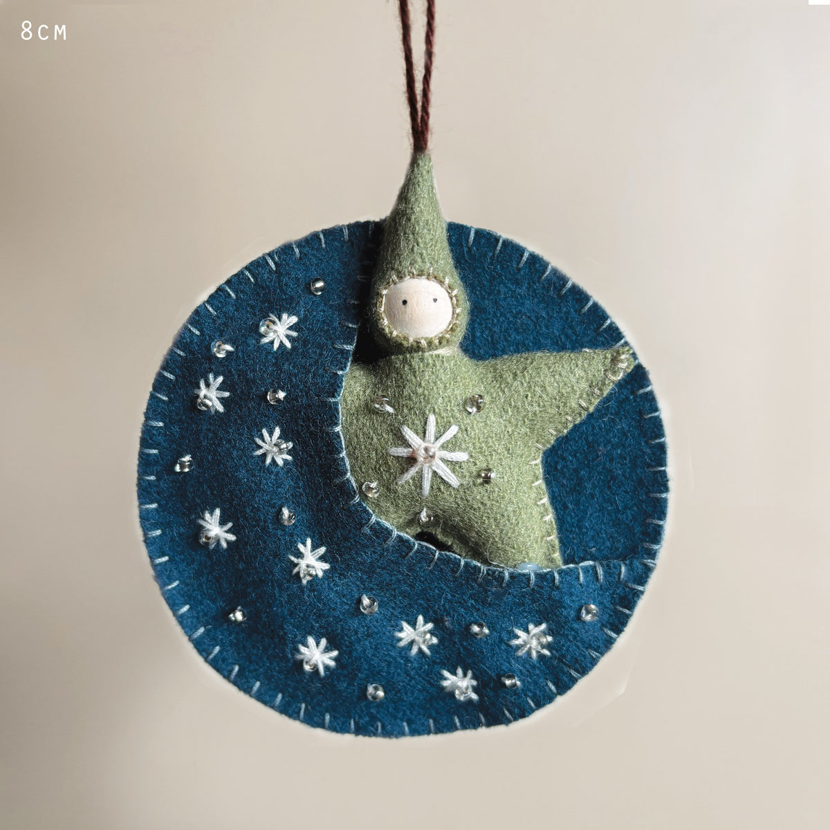 East of India Felt Moon Baby Decoration - Blue