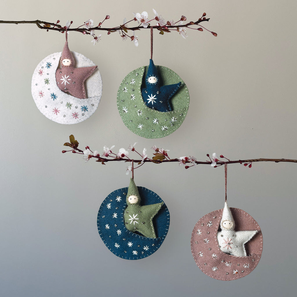 East of India Felt Moon Baby Decoration - Blue