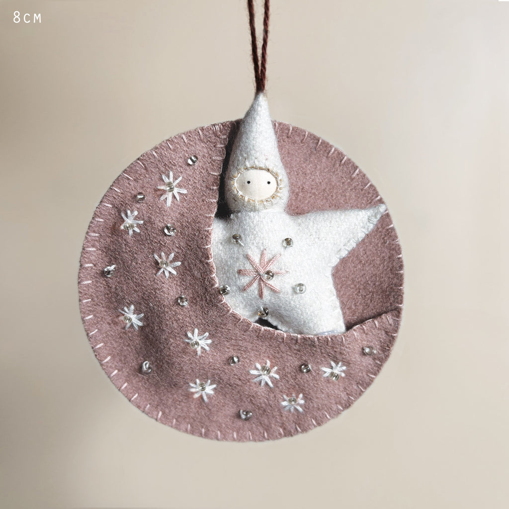 East of India Felt Moon Baby Decoration - Pink