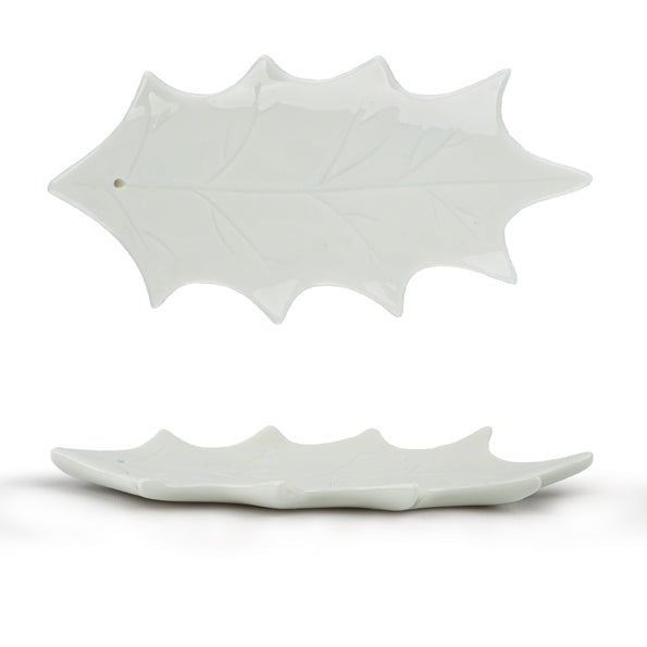 East of India Large Porcelain Leaf Incense Set - Holly