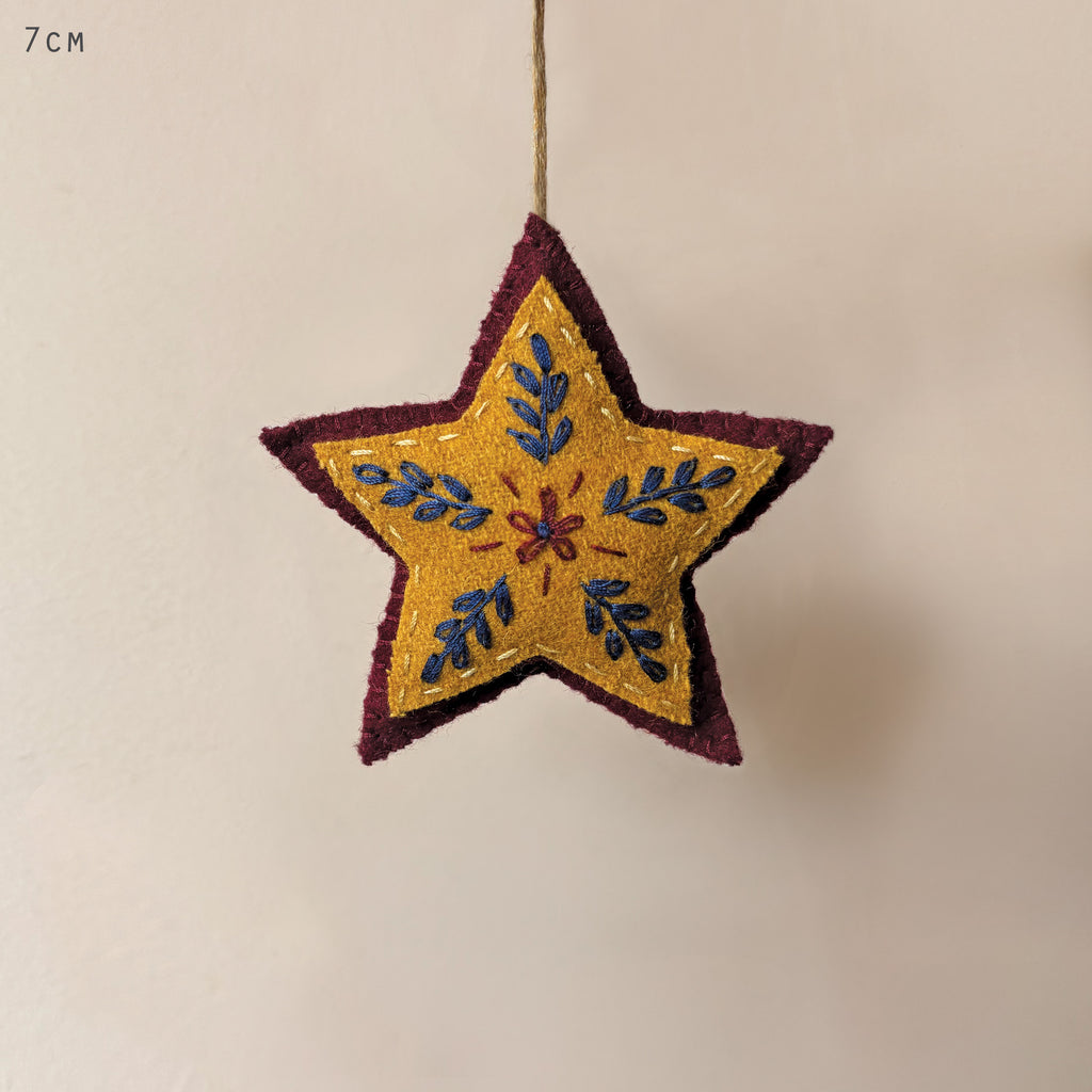 East of India Wool Folk Art Christmas Star Decoration - Red