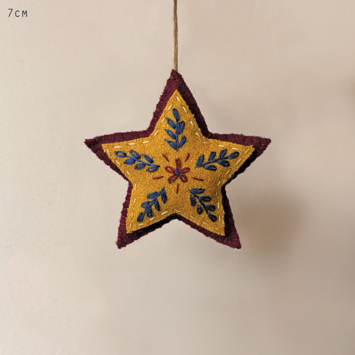 East of India Wool Folk Art Christmas Star Decoration - Red