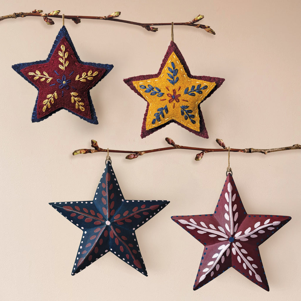 East of India Wool Folk Art Christmas Star Decoration - Red