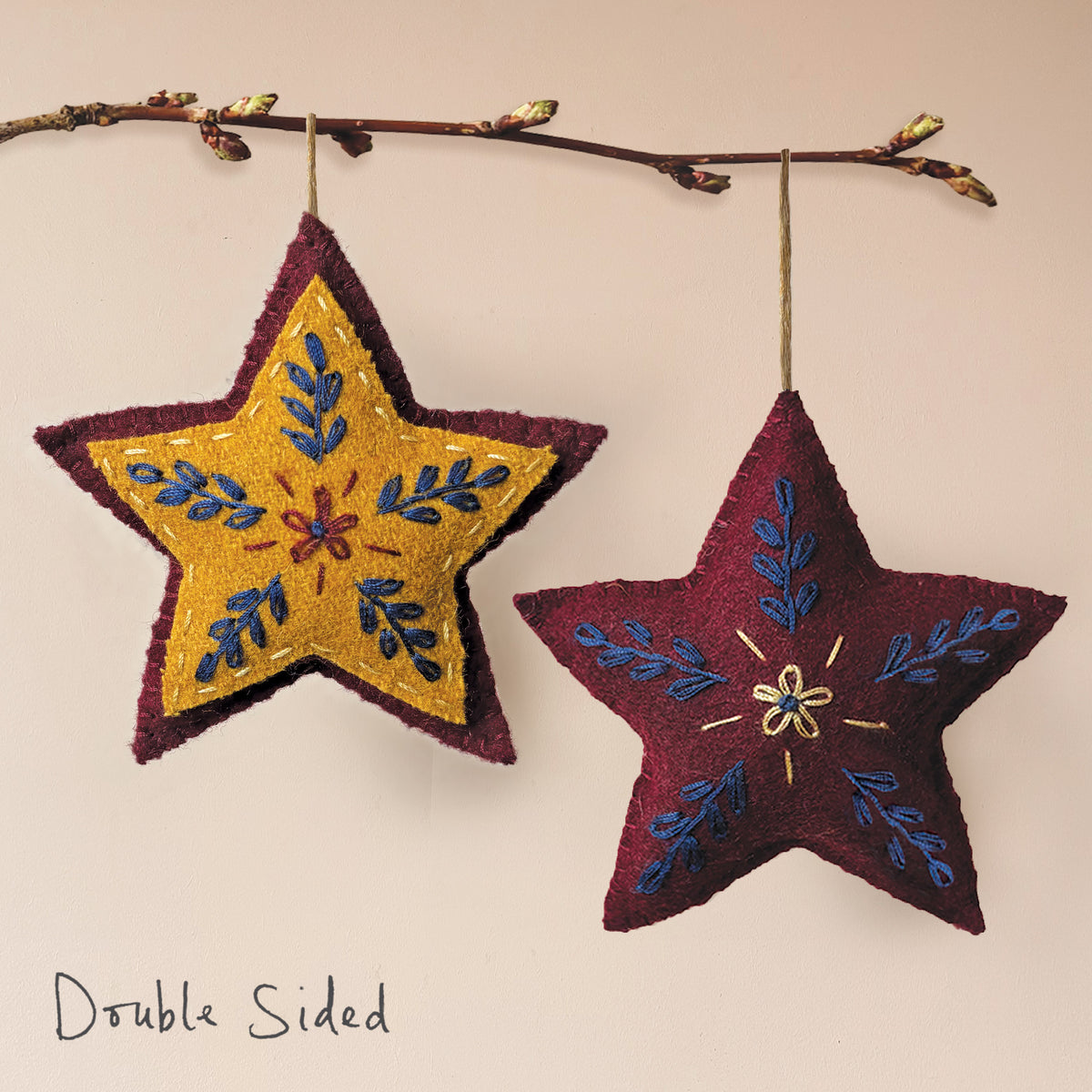 East of India Wool Folk Art Christmas Star Decoration - Red