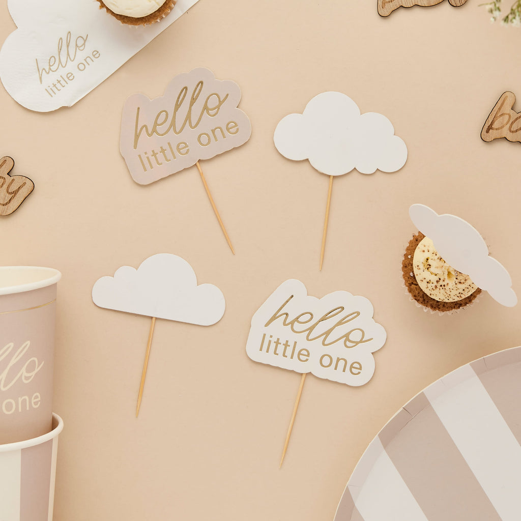 12 Pack Cloud & Hello Little One Food Picks | Baby Shower Supplies UK Tableware Cloud & Hello Little One Food Picks x 12