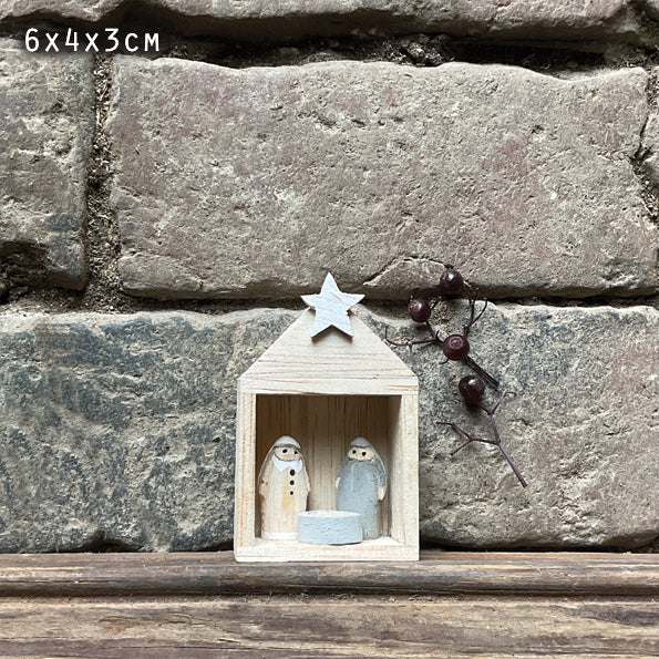 East of India Tiny Wooden Nativity Set in Stable